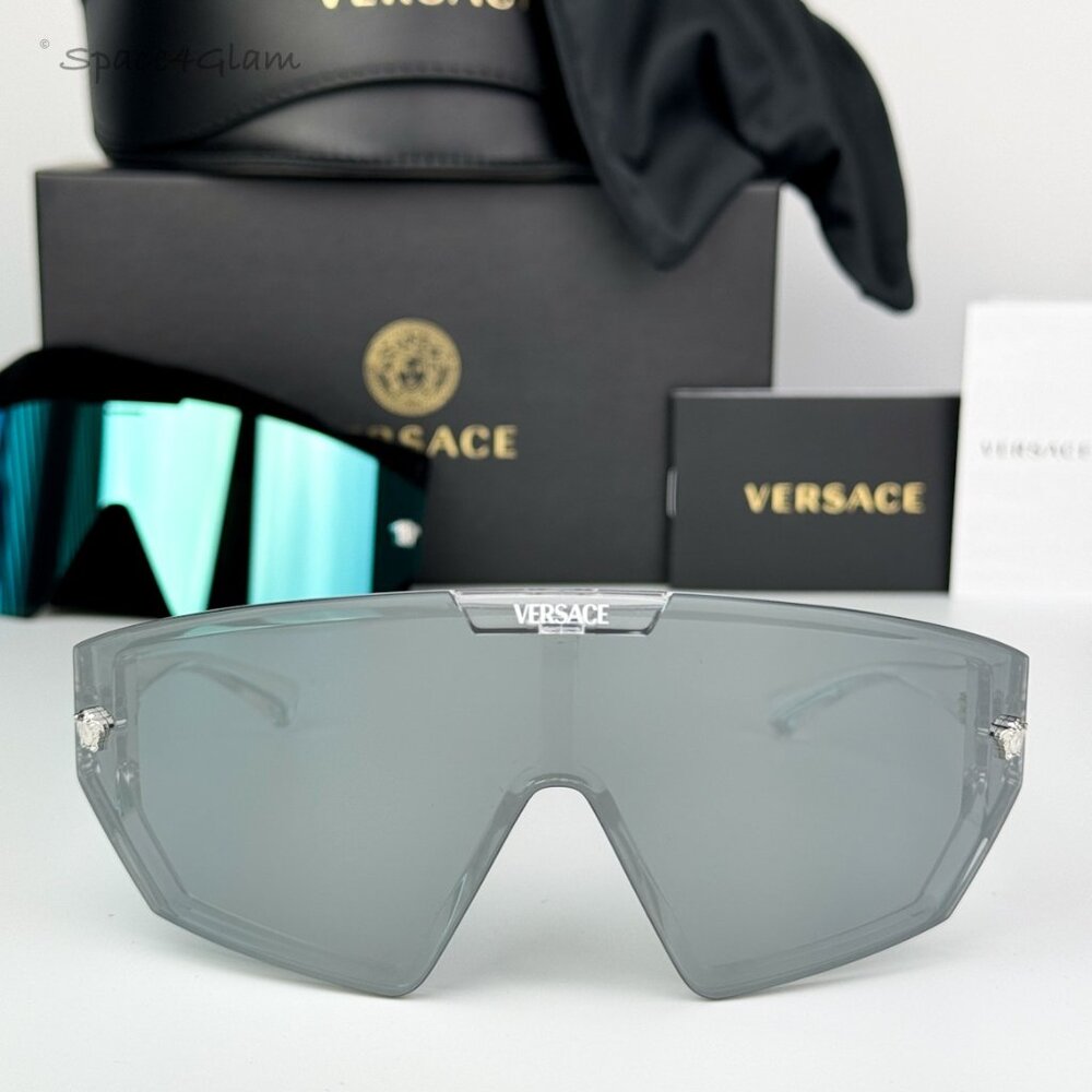 Versace Men Sunglasses Crystal Grey Mirror Blue Single Lens VE4461 148/6V NEW